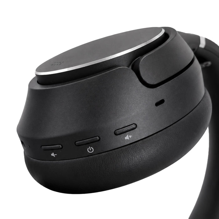 Aero by Nomis Headphones - Black headphones featuring control buttons and a sleek design with a metallic accent. Includes a logo on the side.