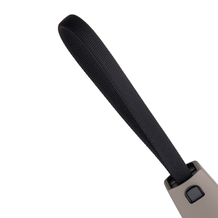 ClipIt Carabiner Cable - A black fabric strap attached to a grey carabiner, featuring a small button mechanism. The product has branding.