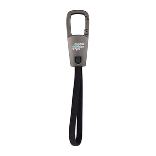 ClipIt Carabiner Cable - A grey carabiner cable with a black strap, featuring a logo on the front.