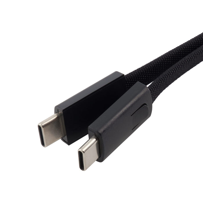 ClipIt Carabiner Cable - A black braided charging cable featuring two USB-C connectors on each end. It has a sleek design and logo branding.