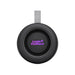 Delta 8W Speaker - A round black speaker with a grey strap and a logo in purple.