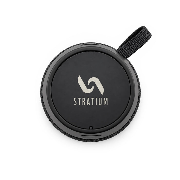 Empire Maglock Ph Stand Speaker - A black circular speaker with a textured edge and a strap, featuring a simple logo in the centre.