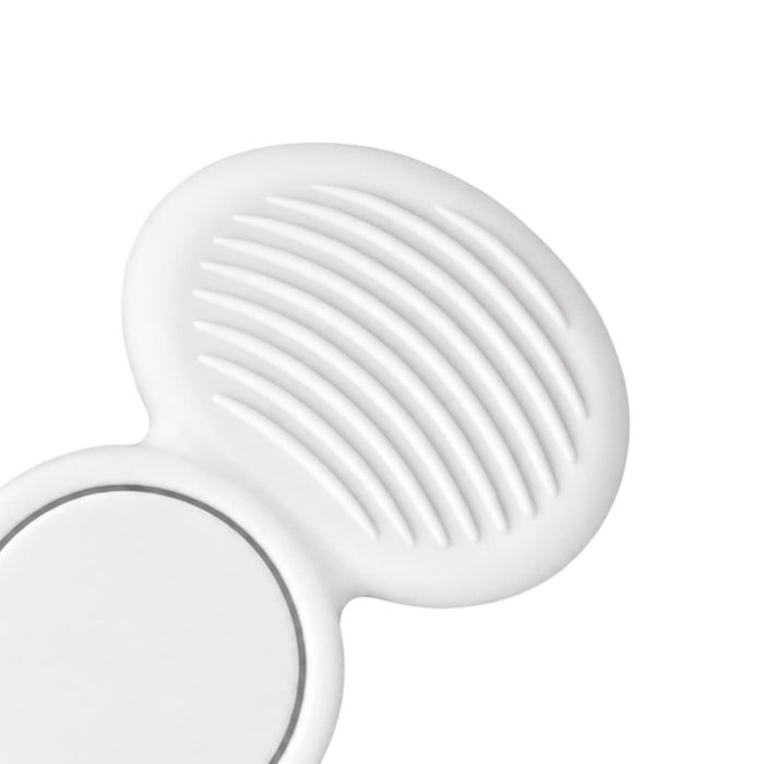 Tactile Fidget Spinner - A tactile fidget spinner in white, featuring textured surfaces and a circular base, along with a logo.