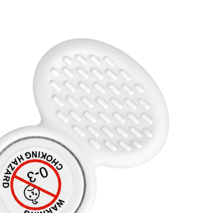 Tactile Fidget Spinner - A white tactile fidget spinner with a textured surface and a circular base featuring a logo.