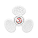 Tactile Fidget Spinner - A white tactile fidget spinner with textured surfaces and a central warning label. It features different tactile patterns.