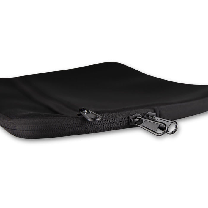 Mate Neoprene Laptop Sleeve 16 inch - A black neoprene laptop sleeve featuring a dual zipper closure. It has a sleek and smooth texture.