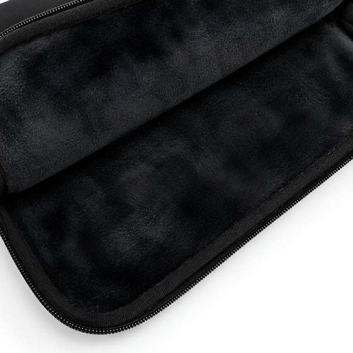 Bubble Neoprene Laptop Sleeve 16 inch - A black neoprene laptop sleeve features a soft, plush interior with a zipper closure. It has a logo on the exterior.