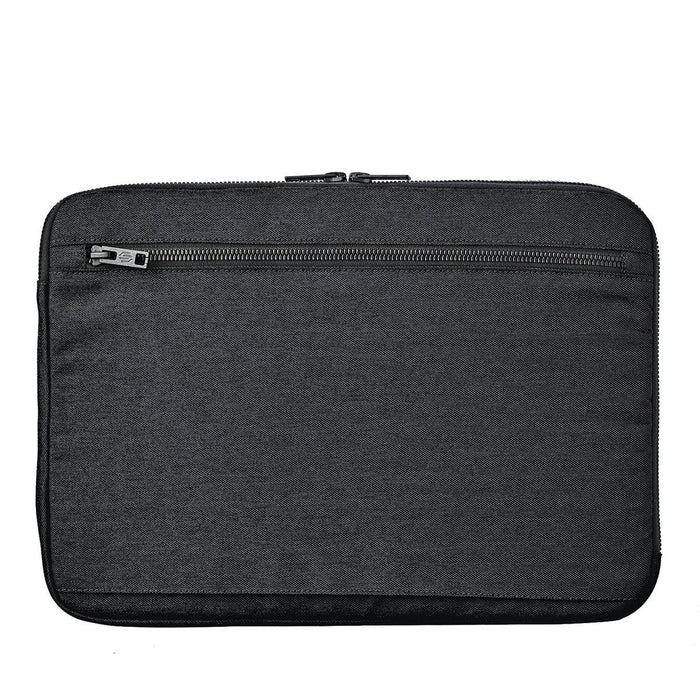 Cupertino Laptop Sleeve 14 - A black laptop sleeve with a zippered compartment, designed for a 14-inch laptop, featuring a sleek, minimalist style.