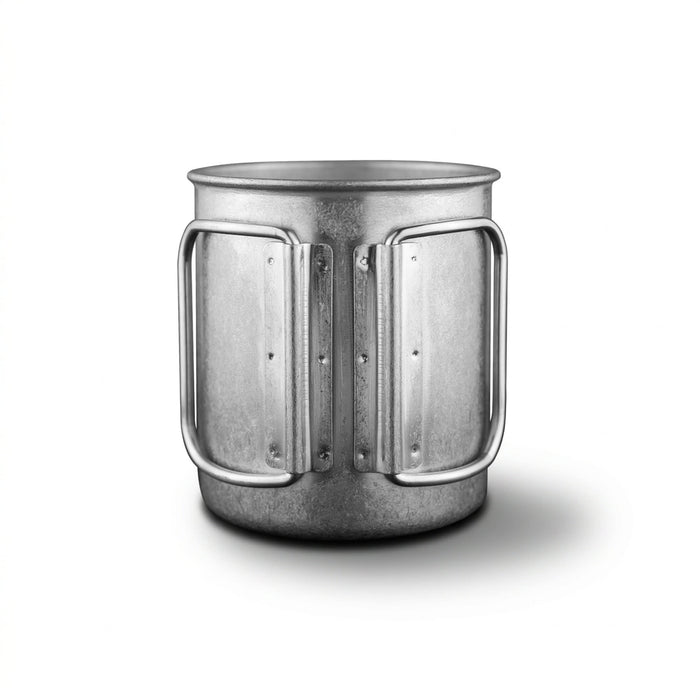 Bush Imitation Titanium Cup - A drink bottle with a metallic finish, featuring two sturdy handles and a simple, cylindrical design.
