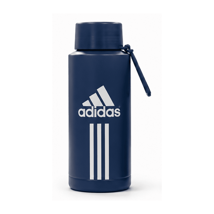 The Sofia 1L Bottle - A drink bottle in navy blue featuring a white logo and three stripes design. It includes a secure cap with a handle.
