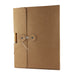 Cardboard Notebook Gift Box - A cardboard notebook gift box in brown, featuring a tie closure and a pen attached.