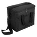 Large Nylon Cooler Bag - A black nylon cooler bag with a zip closure and adjustable shoulder strap. It features side mesh pockets and a logo.