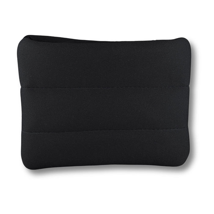 Bubble Neoprene Cosmetic Bag - A black neoprene cosmetic bag featuring a simple, padded design. It has a logo on one side.