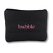 Bubble Neoprene Cosmetic Bag - A black neoprene cosmetic bag featuring a logo in pink, with a smooth, cushioned texture.