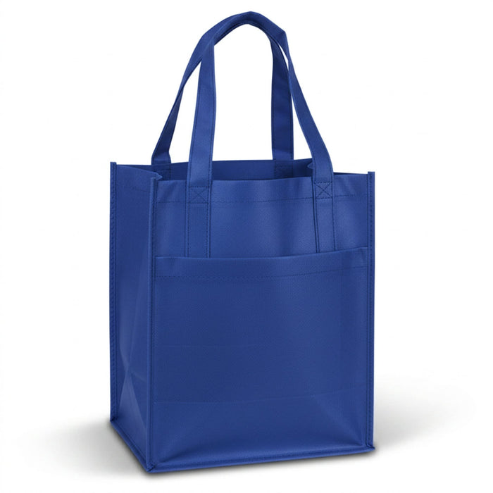 Pocket Shopping Bag - A blue pocket shopping bag with two handles and a front pocket. It has a simple, sleek design.