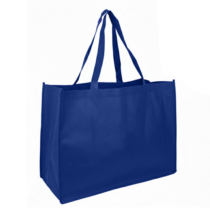 Jumbo Non Woven Shopper - A large reusable grocery bag in solid blue with dual handles and a branding logo.