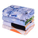 Bath Towel - A stack of four face washers in various colours, featuring different patterns and a logo on one of the towels.