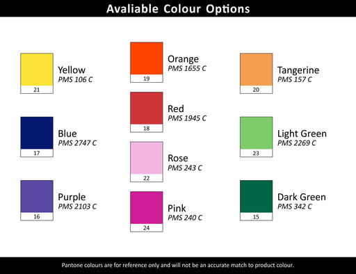 Argento Lacquer Pen - A colour chart displaying ten shades including yellow, orange, blue, red, and pink, with their Pantone references.