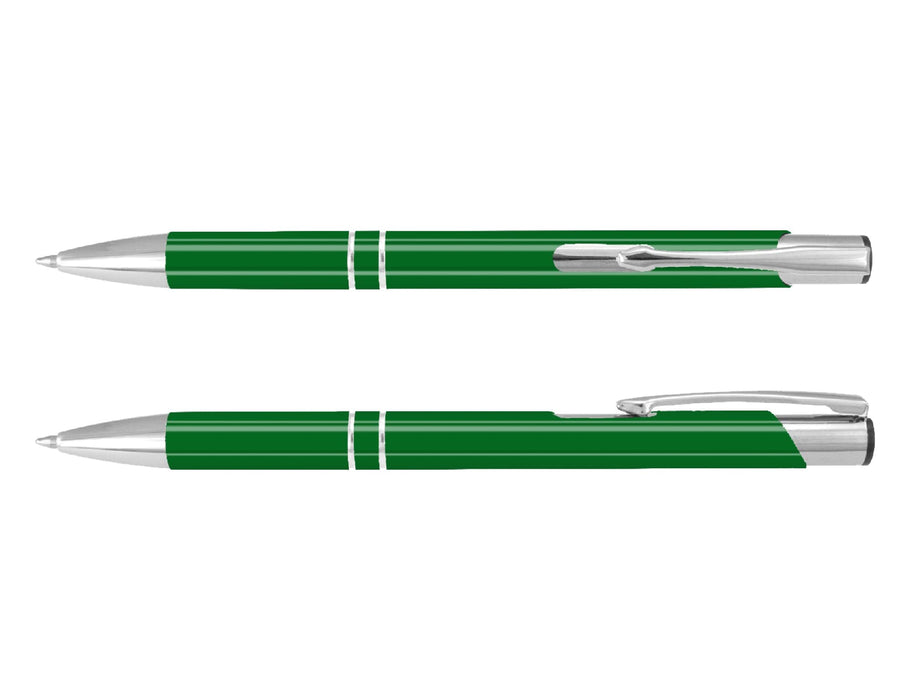 Argento Lacquer Pen - A green lacquer pen with chrome accents, featuring a sleek design and a clip for easy attachment.