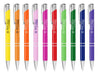 Argento Lacquer Pen - A collection of Argento lacquer pens in yellow, orange, pink, red, green, and blue, featuring silver accents and branding.
