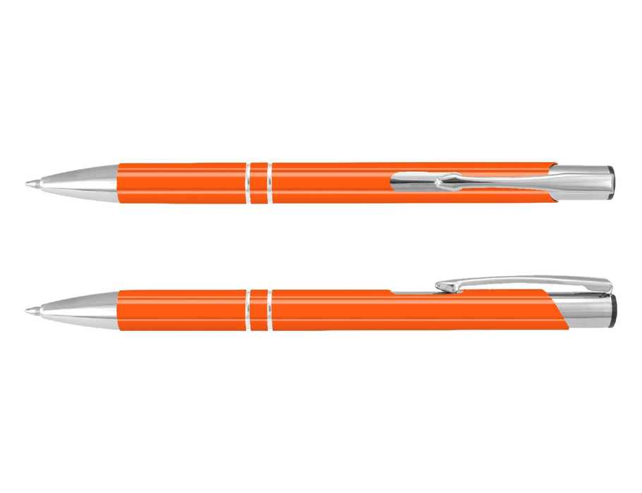 Argento Lacquer Pen - An orange lacquer pen with silver accents, featuring a sleek design and a clip for easy attachment.