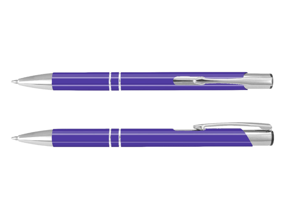 Argento Lacquer Pen - A purple lacquer pen with silver accents, featuring a polished metal clip and decorative bands.