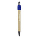 Harley Bamboo Spinner Pen - A bamboo pen featuring a blue grip and a black tip, with a logo displayed on the barrel.