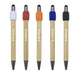 Harley Bamboo Spinner Pen - A set of five Harley Bamboo Spinner Pens featuring bamboo barrels with coloured rubber grips in white, orange, blue, and black.