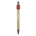 Harley Bamboo Spinner Pen - A bamboo rollerball pen with a red cap and black tip, featuring branding on the barrel.