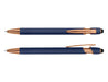Colombo Rose Gold Stylus Pen - A navy blue stylus pen with rose gold accents, featuring a sleek design and a logo on the body.