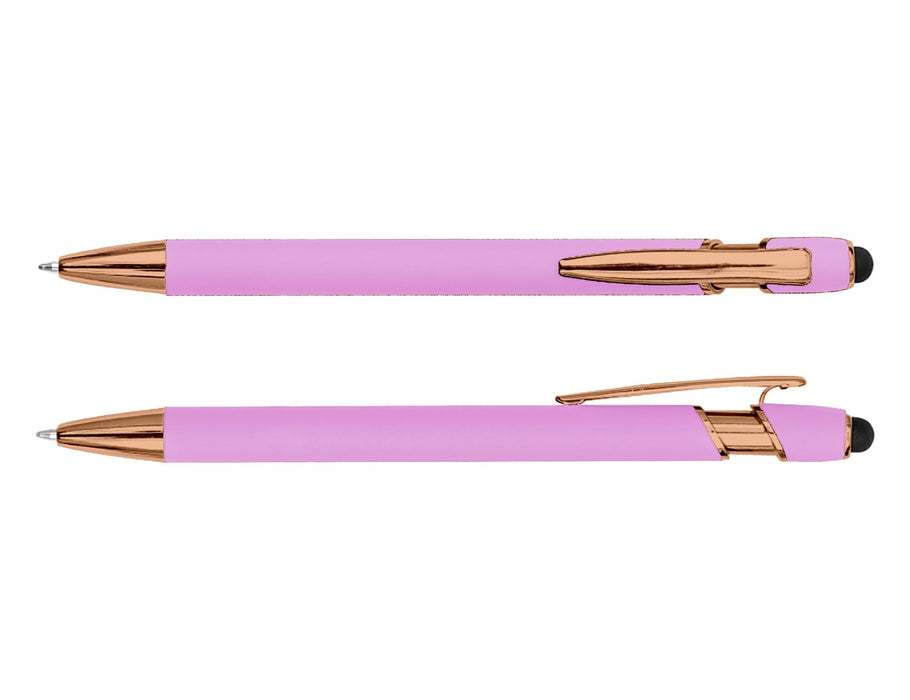 Colombo Rose Gold Stylus Pen - A pink stylus pen with rose gold accents and a black tip, featuring a sleek design and a logo.