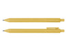 Virgo Ball Point Pen - A yellow ballpoint pen displayed upright and horizontally, featuring a simple design and a clip.