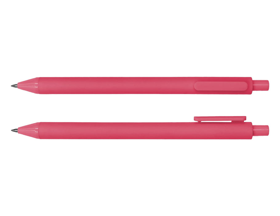 Virgo Ball Point Pen - A pink ballpoint pen displayed horizontally and vertically, featuring a clip and a branding logo.