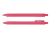 Virgo Ball Point Pen - A pink ballpoint pen displayed horizontally and vertically, featuring a clip and a branding logo.