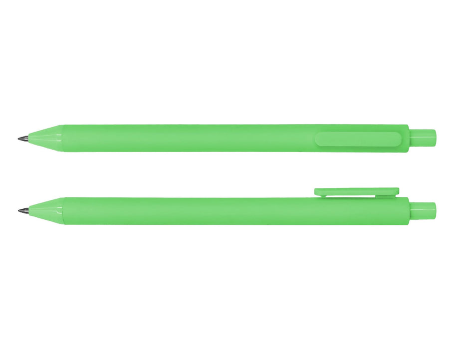 Virgo Ball Point Pen - A green ballpoint pen displayed upright and horizontally, featuring a clip and a smooth barrel.