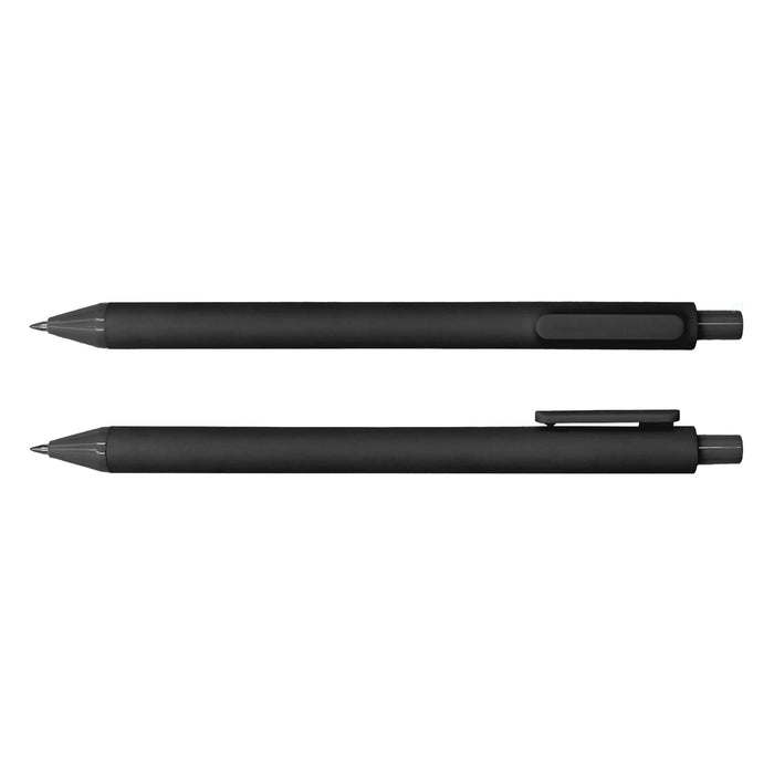 Virgo Ball Point Pen - A black ballpoint pen featuring a sleek design, with a clip and a smooth tip for writing. It has a branding logo.