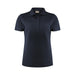 Women's Smash Polo - A navy blue women's polo shirt featuring a collar and three buttons, with a logo on the label.