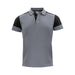 Men's Printer Prime Polo - A polo shirt with a grey body and black sleeves, featuring a collar and button placket. It has a logo on it.