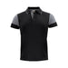 Men's Printer Prime Polo - A black and grey polo shirt featuring a collar, short sleeves, and a logo on the chest.
