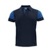 Men's Printer Prime Polo - A navy blue polo shirt with blue sleeves and a collar, featuring a branding logo.