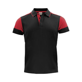 Men's Printer Prime Polo - A black and red polo shirt with a collar, short sleeves, and a logo on the chest.