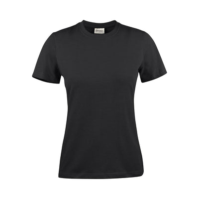 Women's Printer 160 Tee - A black women's t-shirt with short sleeves and a round neckline. The shirt has a logo on it.