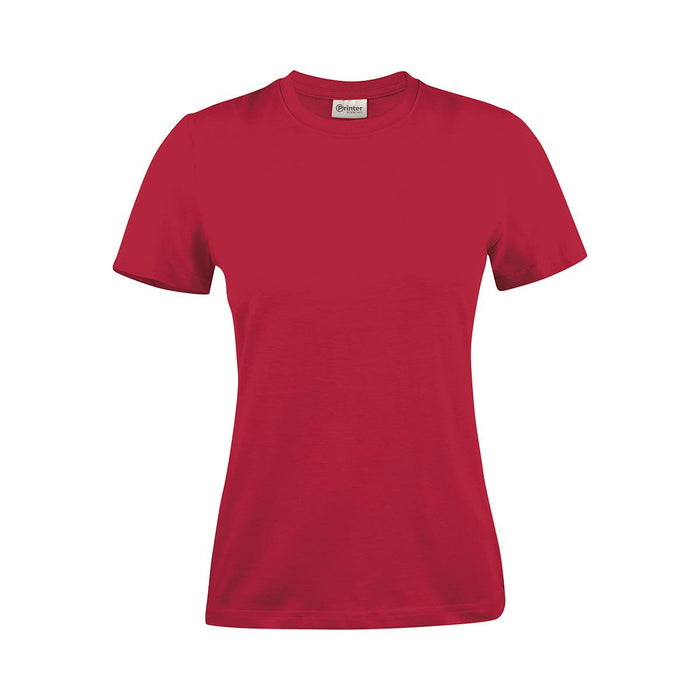 Women's Printer 160 Tee - A red women's t-shirt with short sleeves and a round neckline. It features a simple design and has a brand logo.