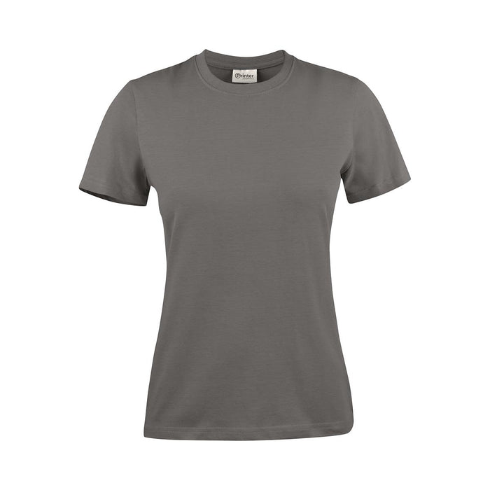 Women's Printer 160 Tee - A grey women's T-shirt with short sleeves and a round neckline. It features a logo on the label.