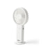 Hybrid Fan - A portable white fan with a textured circular design and a handle, featuring a base for upright positioning.