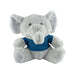 Elephant Plush - A grey elephant plush toy with large ears, wearing a blue shirt, sitting upright with a friendly expression.
