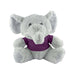 Elephant Plush - A grey elephant plush with large ears and a purple shirt, sitting upright with a cute expression.