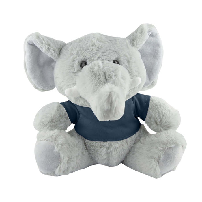 Elephant Plush - A grey elephant plush toy with a blue shirt, featuring large ears and a friendly expression.