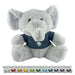 Elephant Plush - A grey elephant plush toy wearing a blue shirt, with a row of smaller colourful elephant plush toys below.