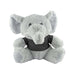 Elephant Plush - A grey plush elephant with large ears and a grey shirt, seated and looking forward. It has a simple design and soft texture.